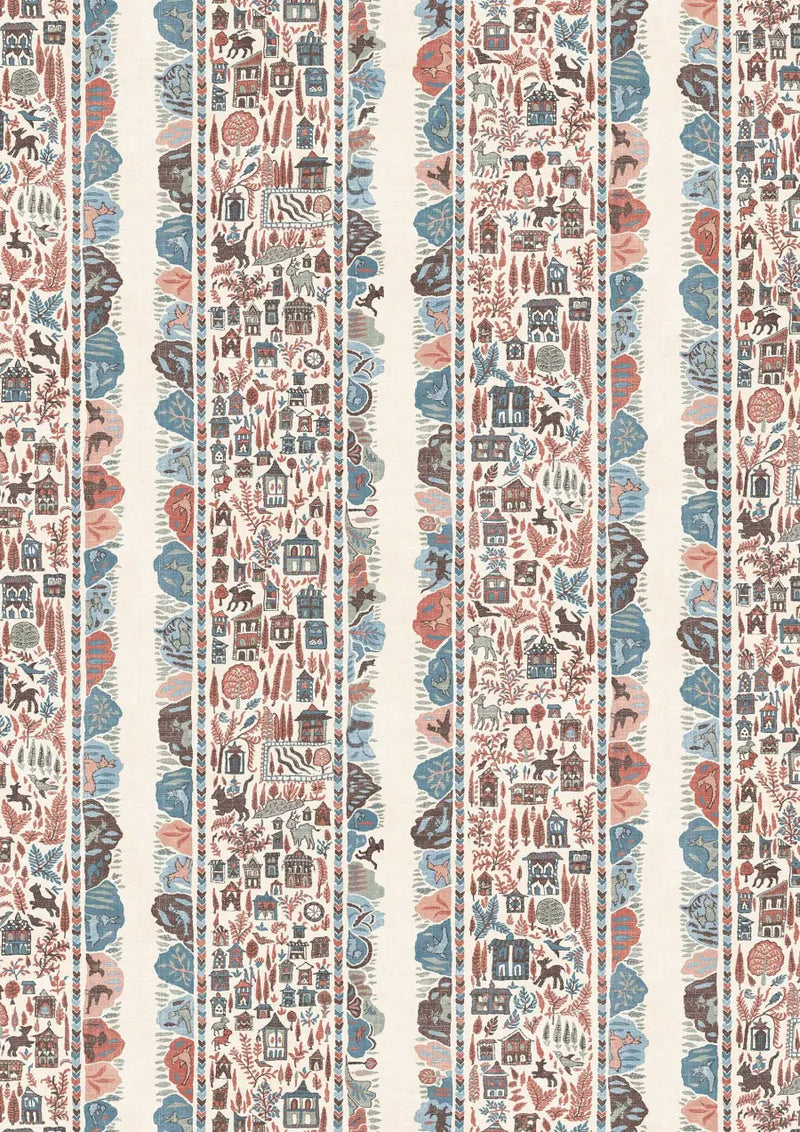 Ravi Ribbon Blue Almond The Srinagar Map Fabric by Lewis & Wood