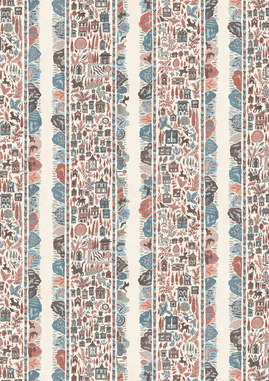 Ravi Ribbon Blue Almond The Srinagar Map Fabric by Lewis & Wood
