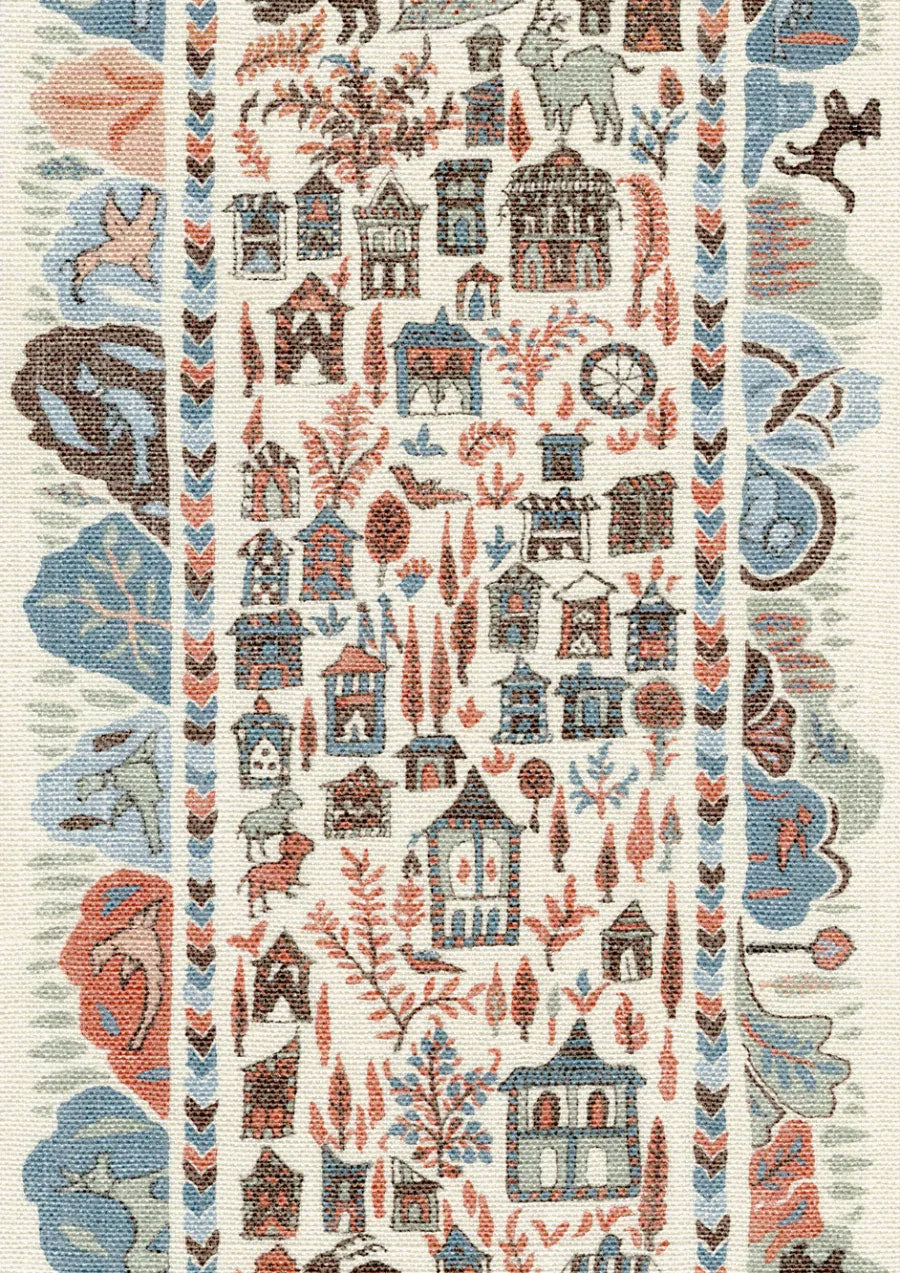 Ravi Ribbon Blue Almond The Srinagar Map Fabric by Lewis & Wood