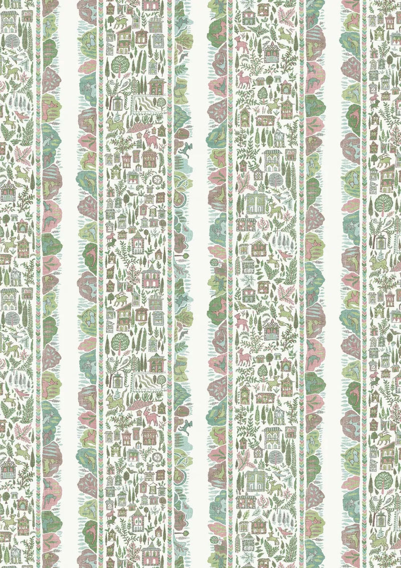 Ravi Ribbon Pistachio Rose The Srinagar Map Fabric by Lewis & Wood