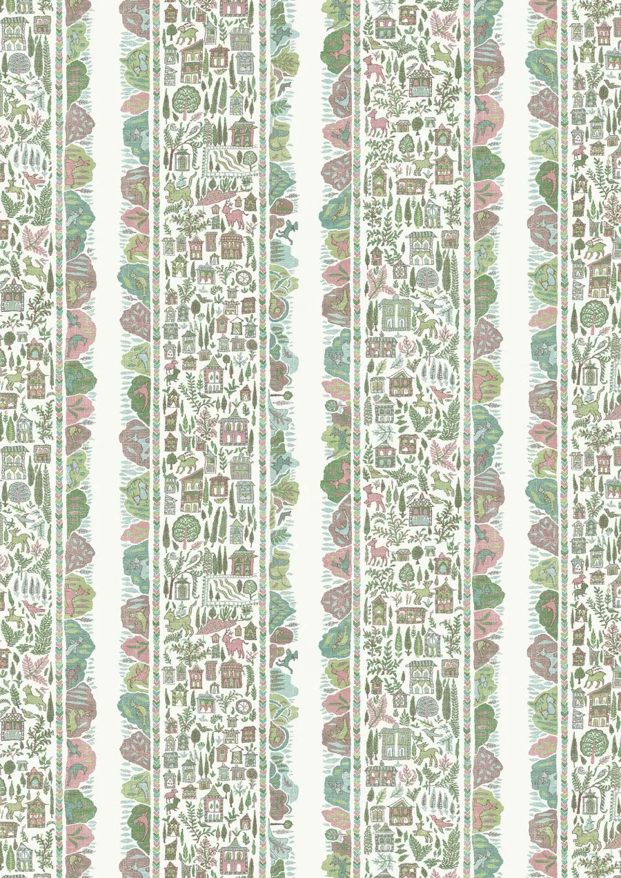 Ravi Ribbon Pistachio Rose The Srinagar Map Fabric by Lewis & Wood