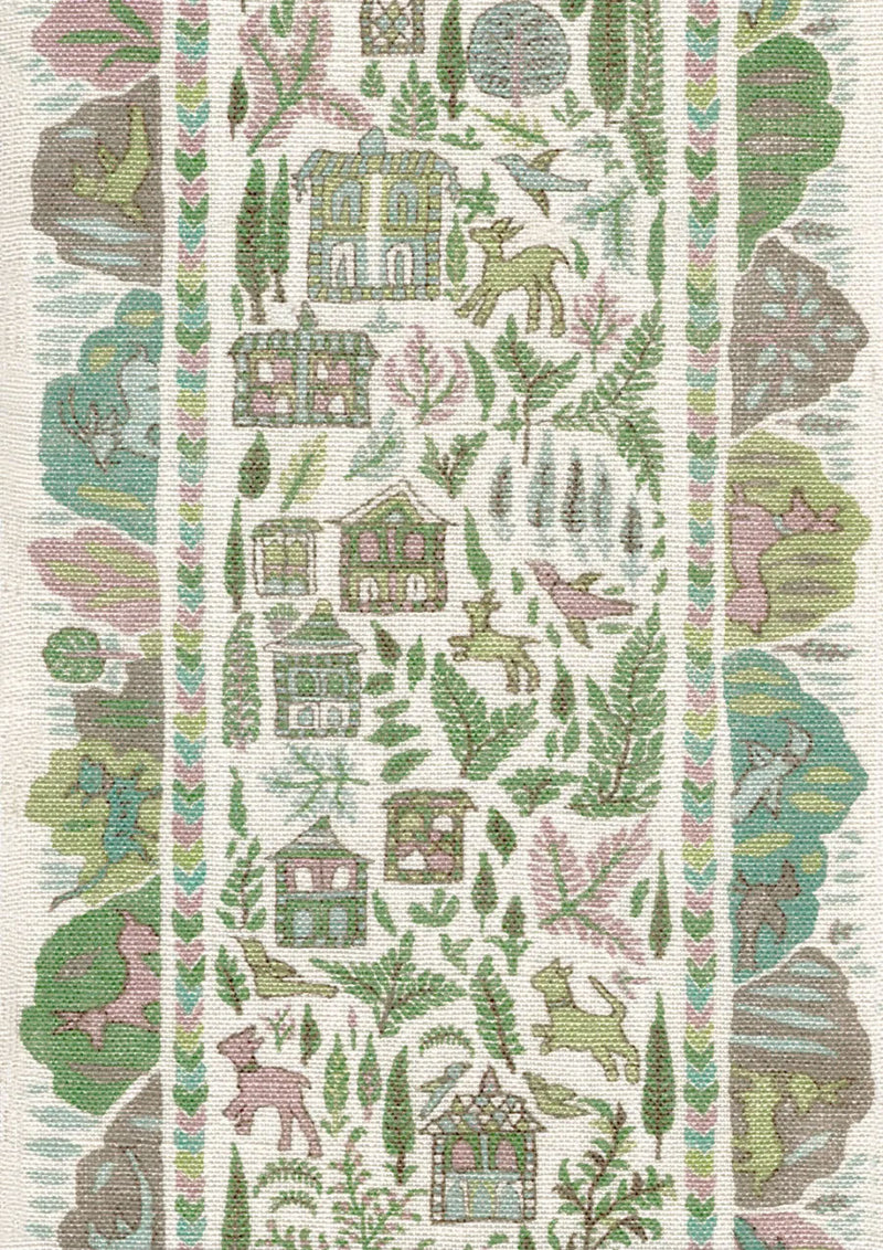 Ravi Ribbon Pistachio Rose The Srinagar Map Fabric by Lewis & Wood