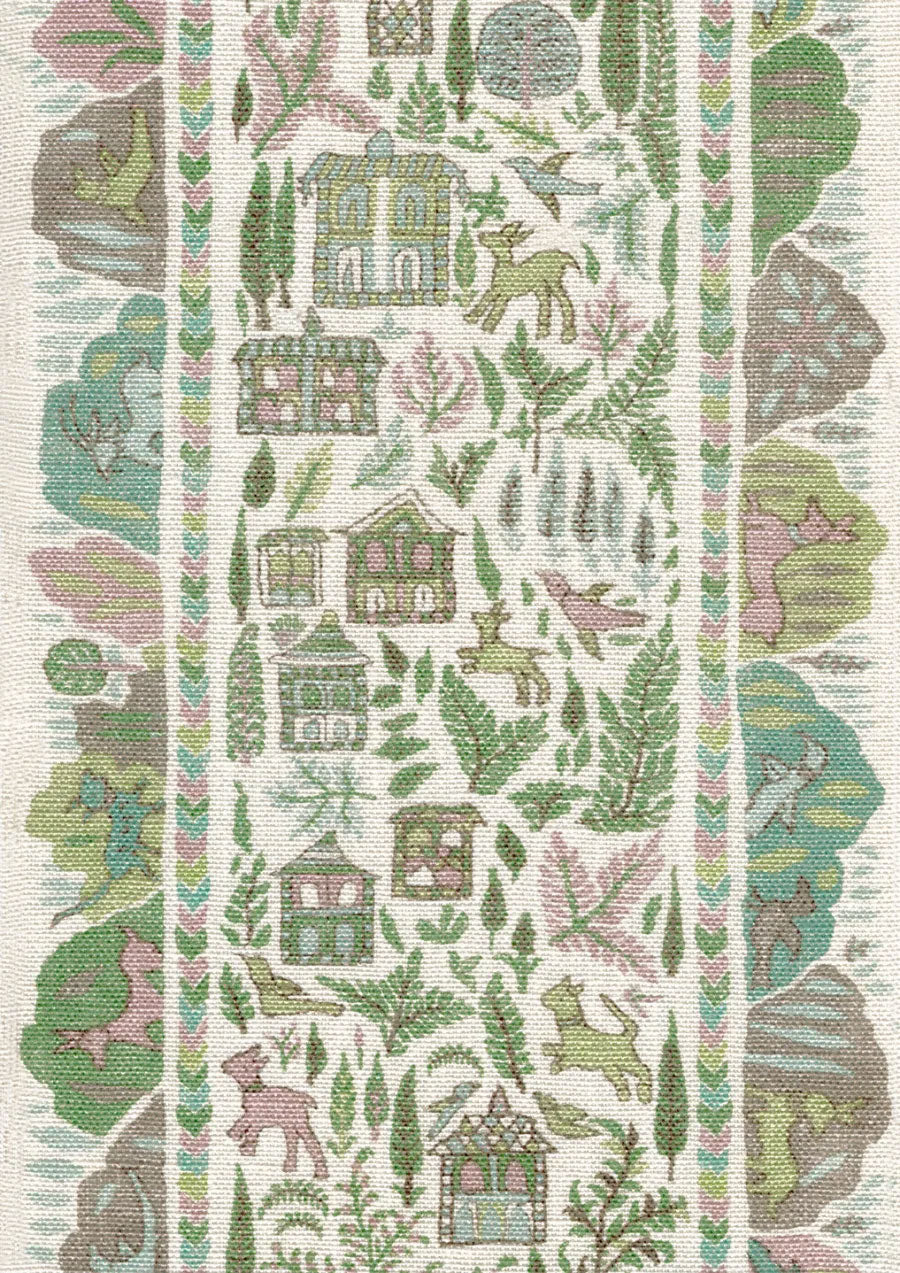 Ravi Ribbon Pistachio Rose The Srinagar Map Fabric by Lewis & Wood