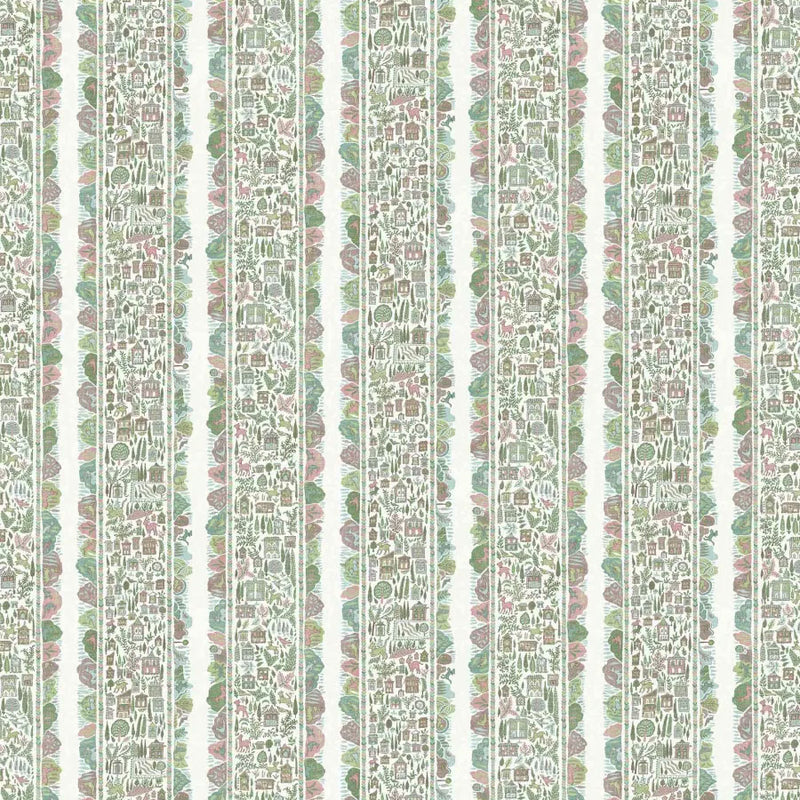 Ravi Ribbon Pistachio Rose The Srinagar Map Fabric by Lewis & Wood