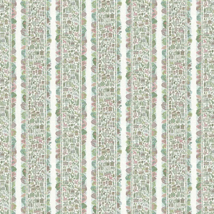 Ravi Ribbon Pistachio Rose The Srinagar Map Fabric by Lewis & Wood