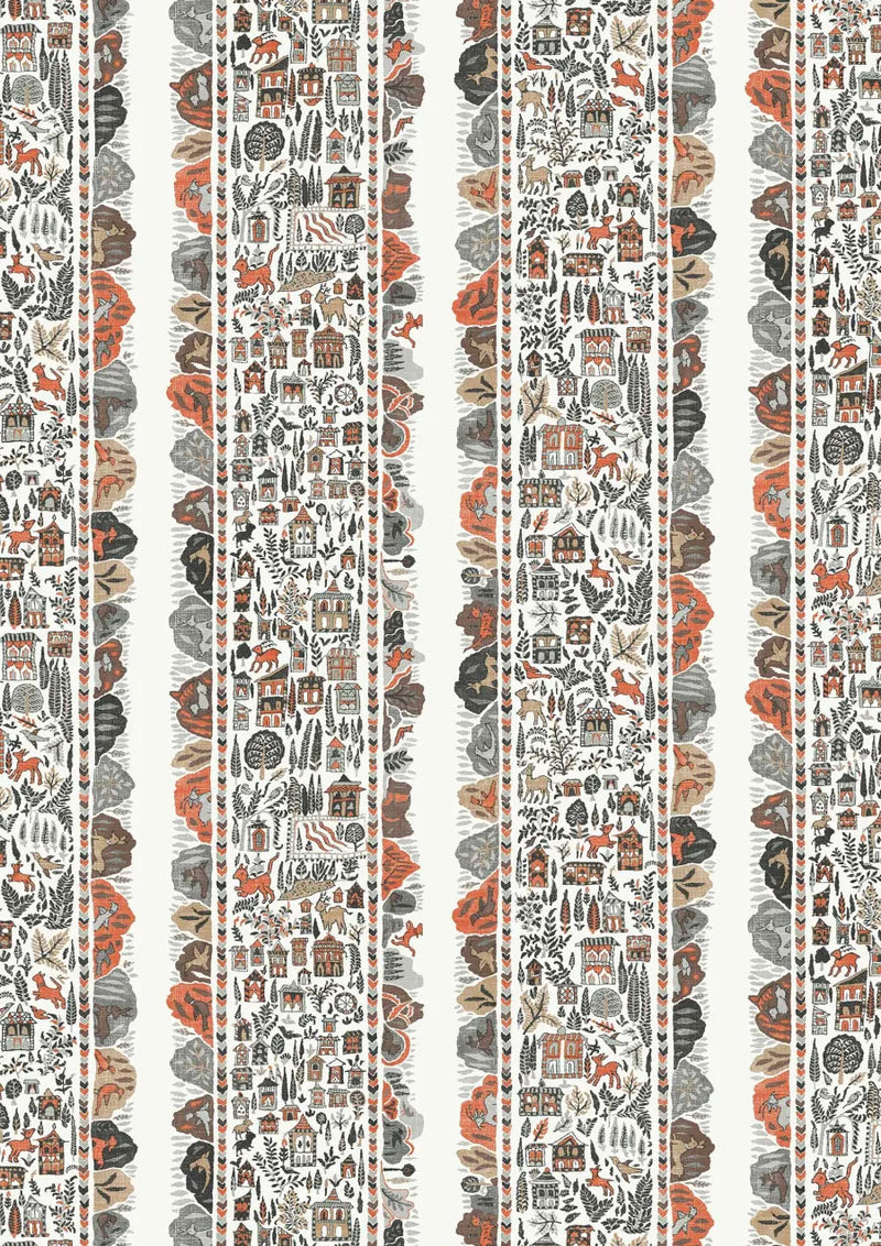 Ravi Ribbon Satsuma Soot The Srinagar Map Fabric by Lewis & Wood