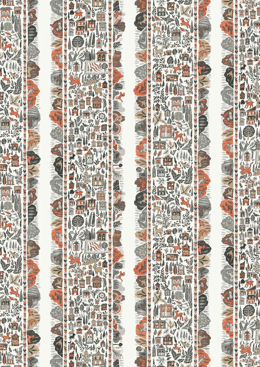 Ravi Ribbon Satsuma Soot The Srinagar Map Fabric by Lewis & Wood