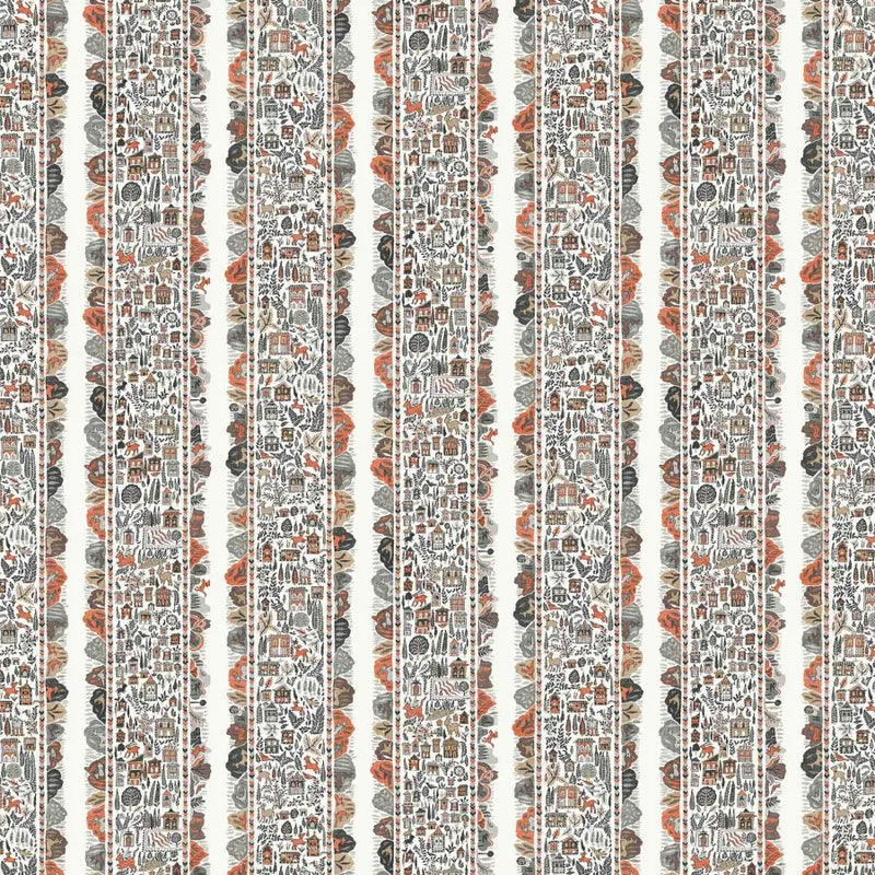 Ravi Ribbon Satsuma Soot The Srinagar Map Fabric by Lewis & Wood