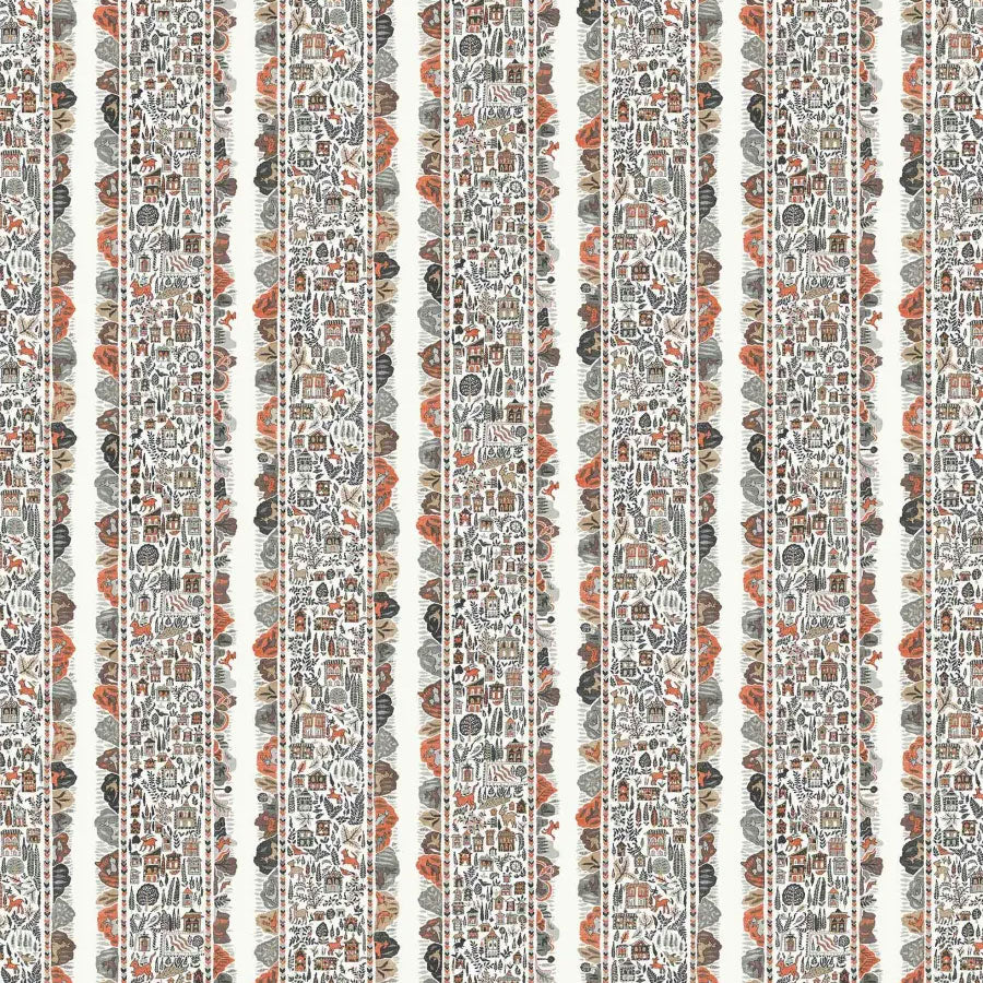Ravi Ribbon Satsuma Soot The Srinagar Map Fabric by Lewis & Wood