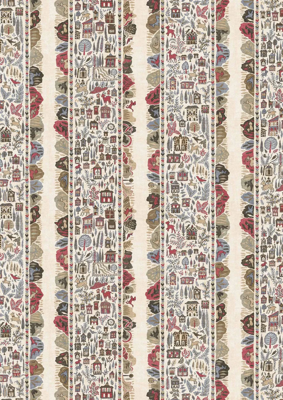 Ravi Ribbon Peat Pomegranate The Srinagar Map Fabric by Lewis & Wood