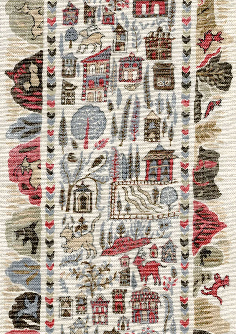 Ravi Ribbon Peat Pomegranate The Srinagar Map Fabric by Lewis & Wood