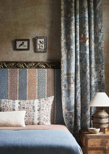 Asha Stripe Blue Almond The Srinagar Map Fabric by Lewis & Wood