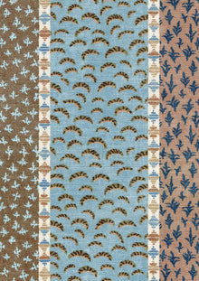 Asha Stripe Blue Almond The Srinagar Map Fabric by Lewis & Wood