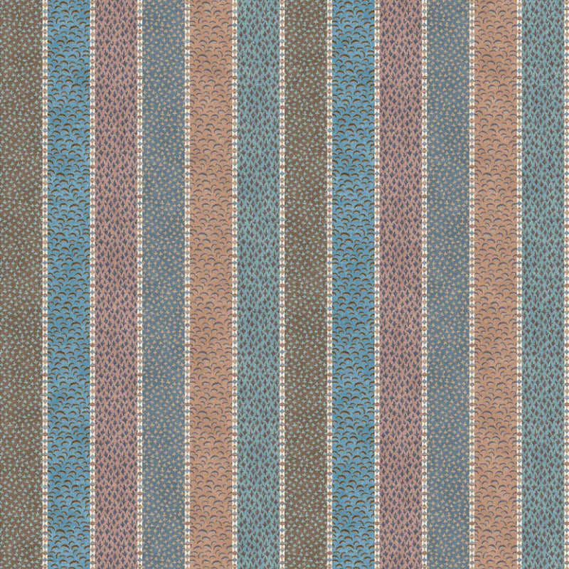 Asha Stripe Blue Almond The Srinagar Map Fabric by Lewis & Wood