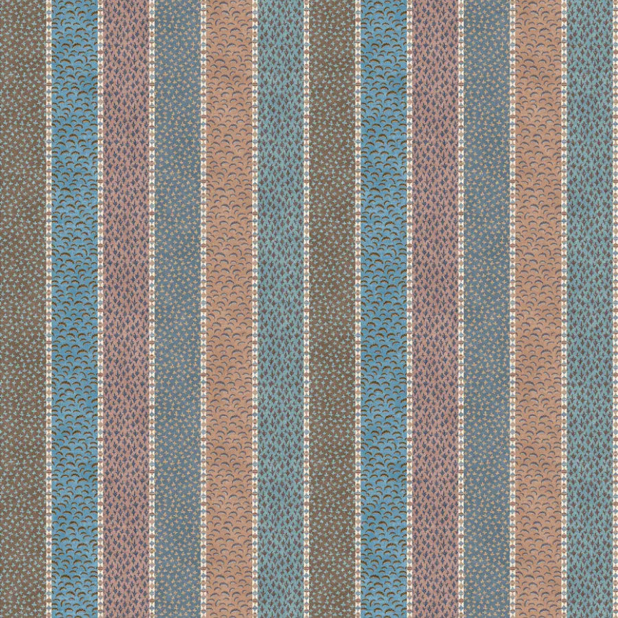 Asha Stripe Blue Almond The Srinagar Map Fabric by Lewis & Wood