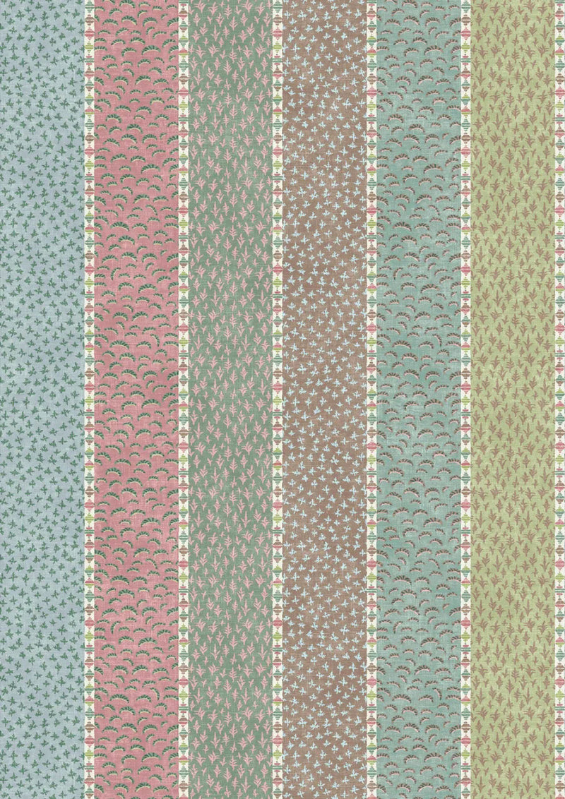 Asha Stripe Pistachio Rose The Srinagar Map Fabric by Lewis & Wood