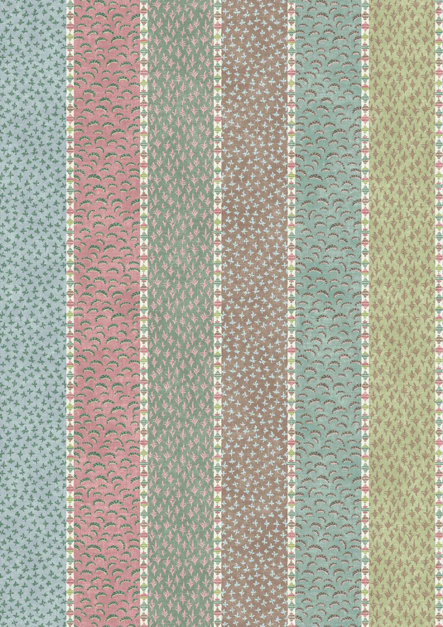 Asha Stripe Pistachio Rose The Srinagar Map Fabric by Lewis & Wood