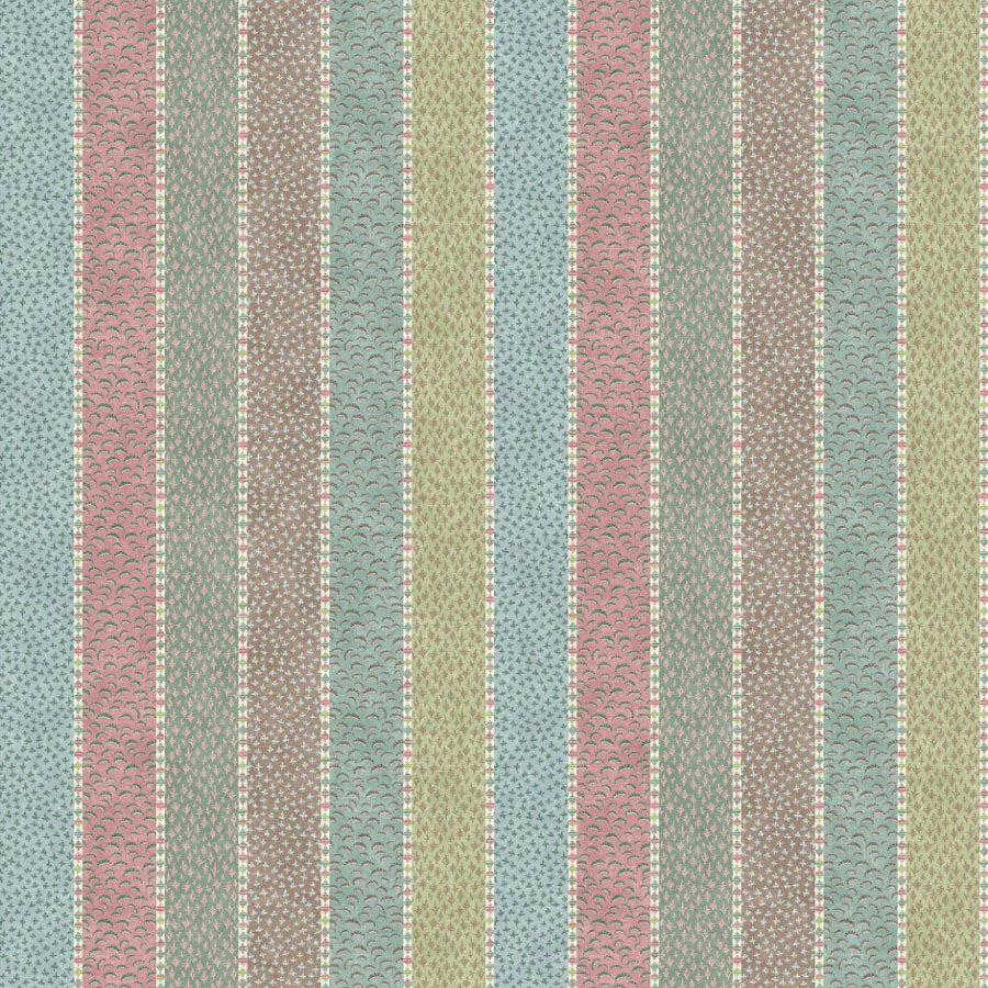Asha Stripe Pistachio Rose The Srinagar Map Fabric by Lewis & Wood
