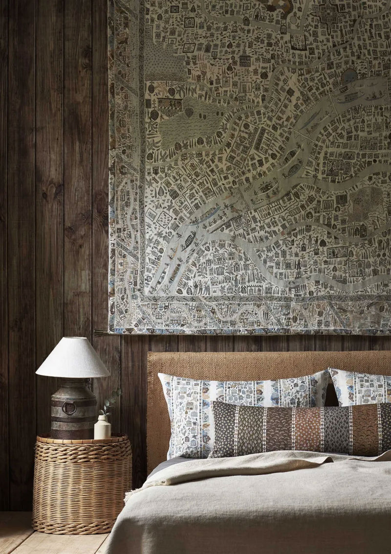 Asha Stripe Cedar Smoke The Srinagar Map Fabric by Lewis & Wood