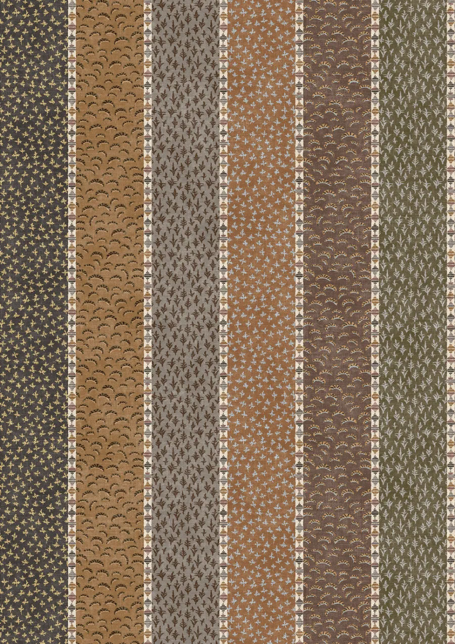 Asha Stripe Cedar Smoke The Srinagar Map Fabric by Lewis & Wood