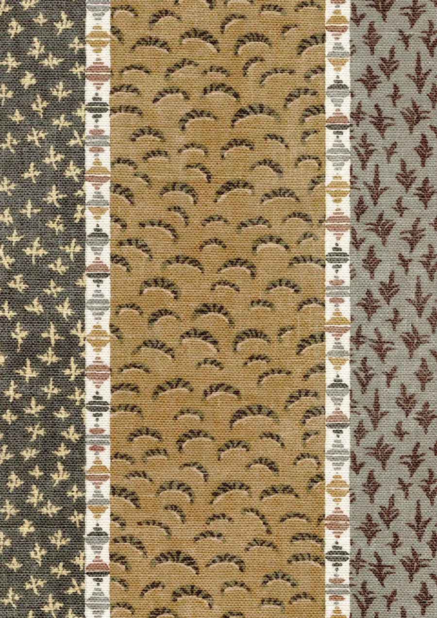 Asha Stripe Cedar Smoke The Srinagar Map Fabric by Lewis & Wood