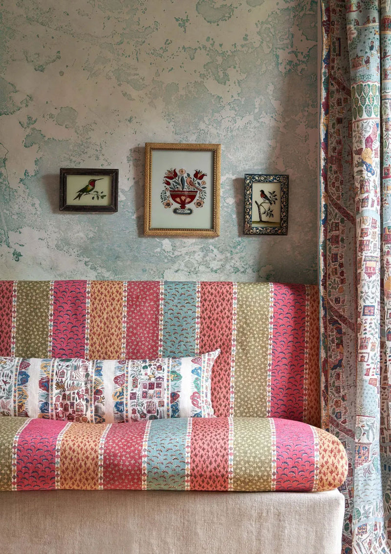 Asha Stripe Jaipur Spice The Srinagar Map Fabric by Lewis & Wood