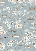 Regatta Blue Almond The Srinagar Map Fabric by Lewis & Wood