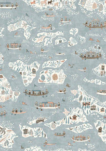Regatta Blue Almond The Srinagar Map Fabric by Lewis & Wood