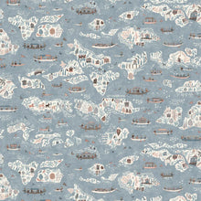 Regatta Blue Almond The Srinagar Map Fabric by Lewis & Wood