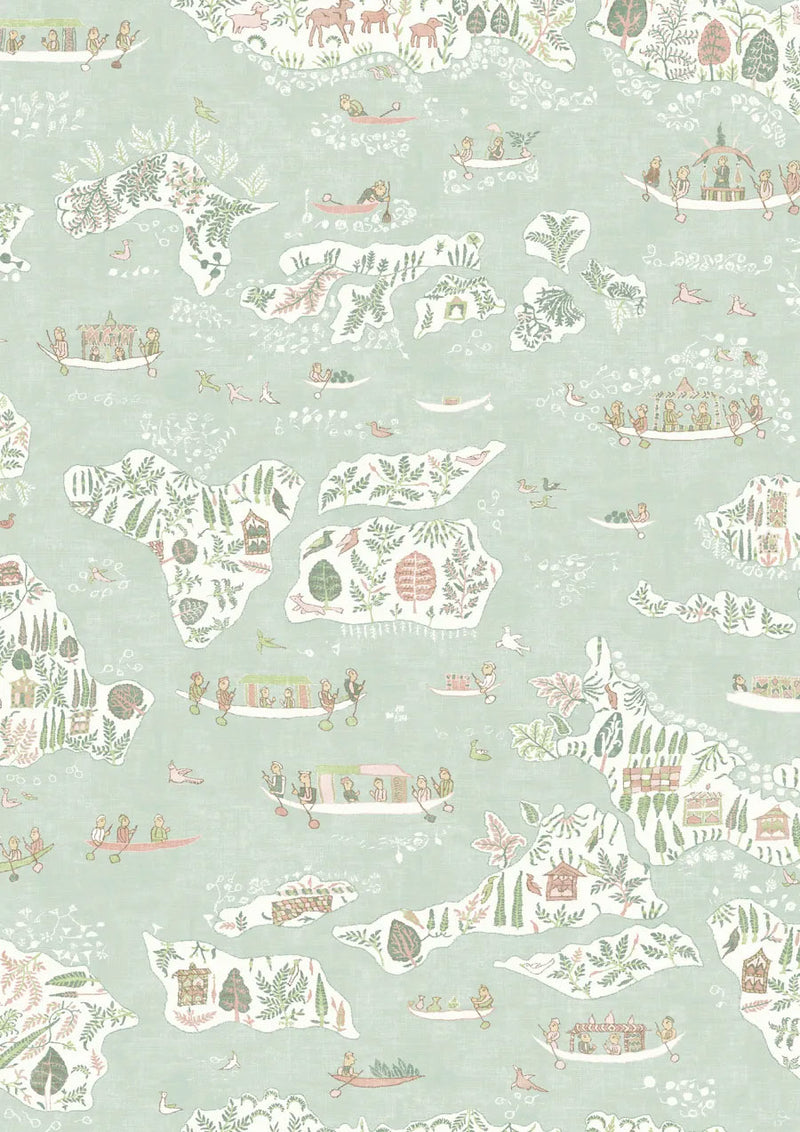 Regatta Pistachio Rose The Srinagar Map Fabric by Lewis & Wood