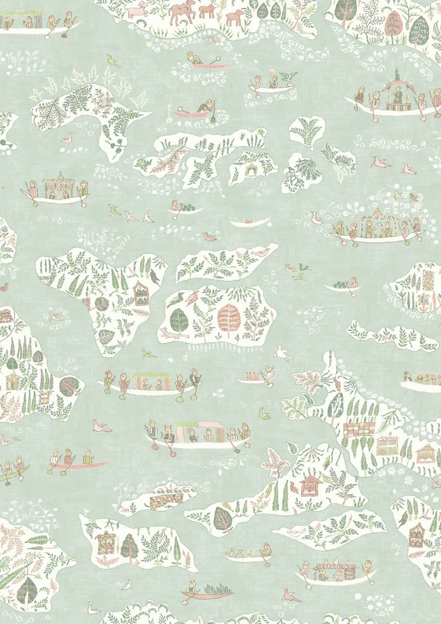 Regatta Pistachio Rose The Srinagar Map Fabric by Lewis & Wood