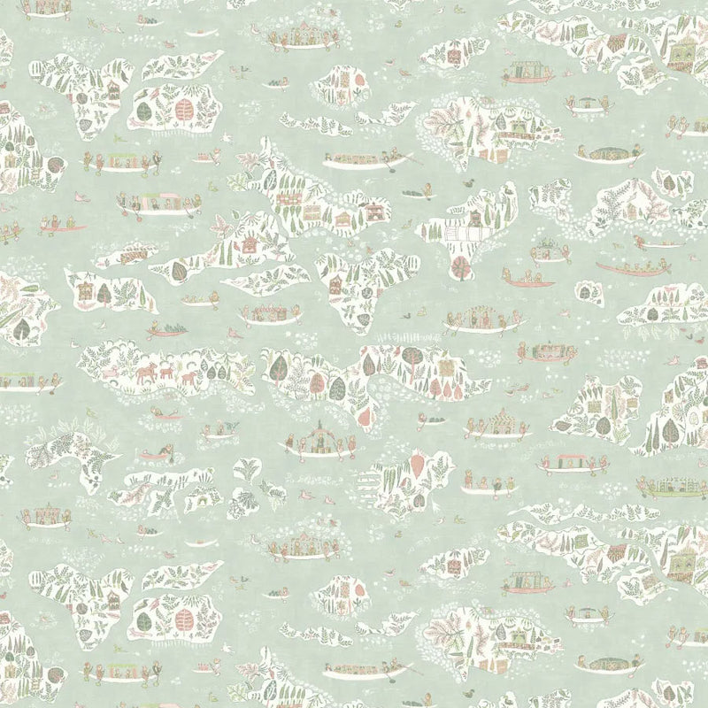Regatta Pistachio Rose The Srinagar Map Fabric by Lewis & Wood
