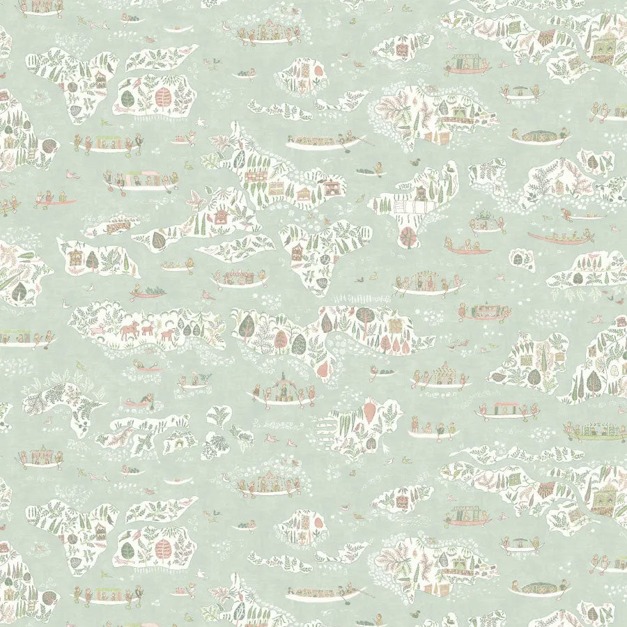 Regatta Pistachio Rose The Srinagar Map Fabric by Lewis & Wood