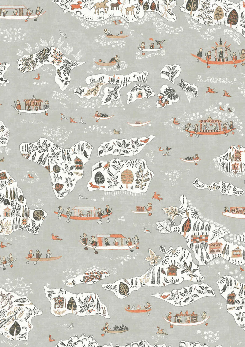 Regatta Satsuma Soot The Srinagar Map Fabric by Lewis & Wood