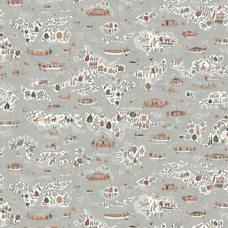 Regatta Satsuma Soot The Srinagar Map Fabric by Lewis & Wood