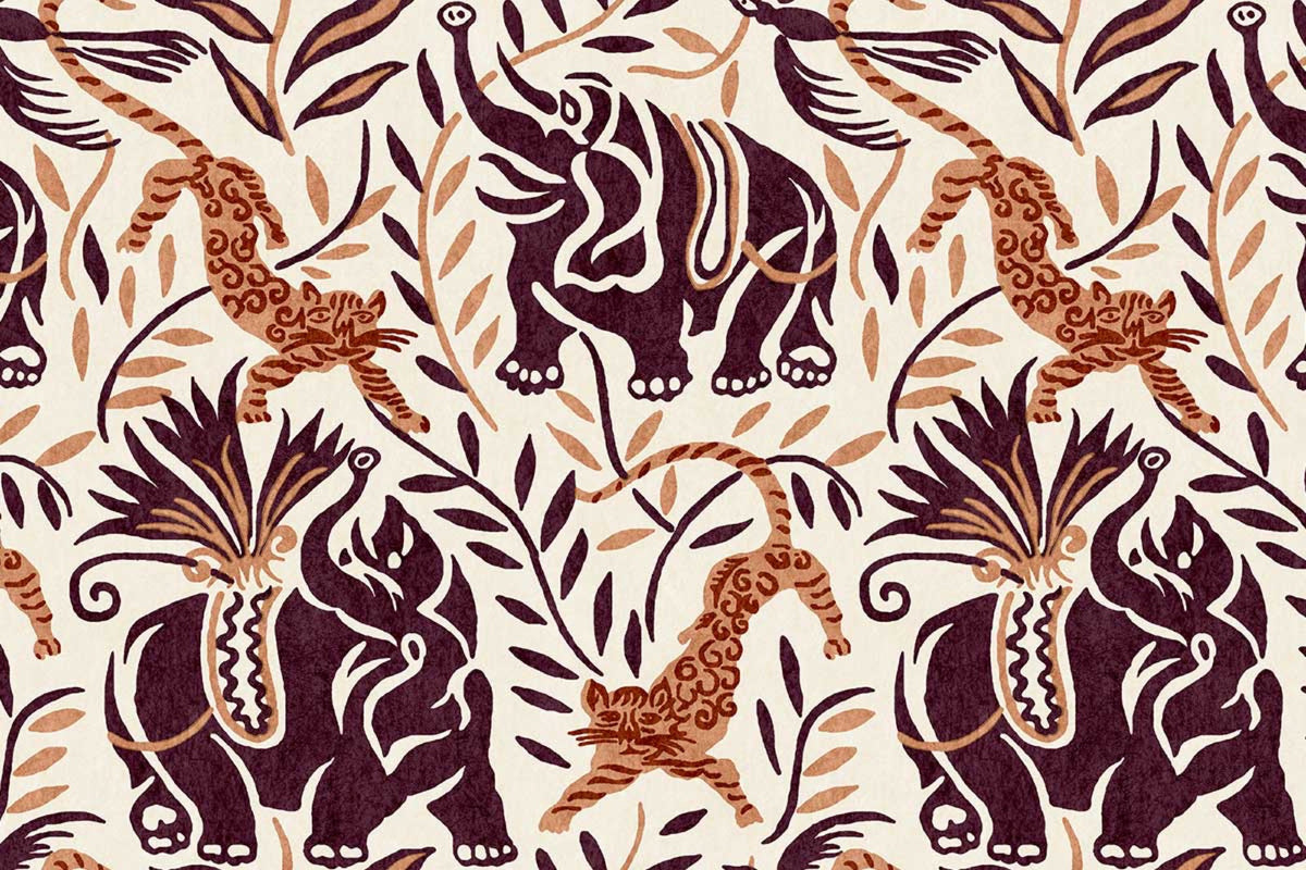 La Jungle Vinyl Plum Wallpaper by Christopher Farr Cloth
