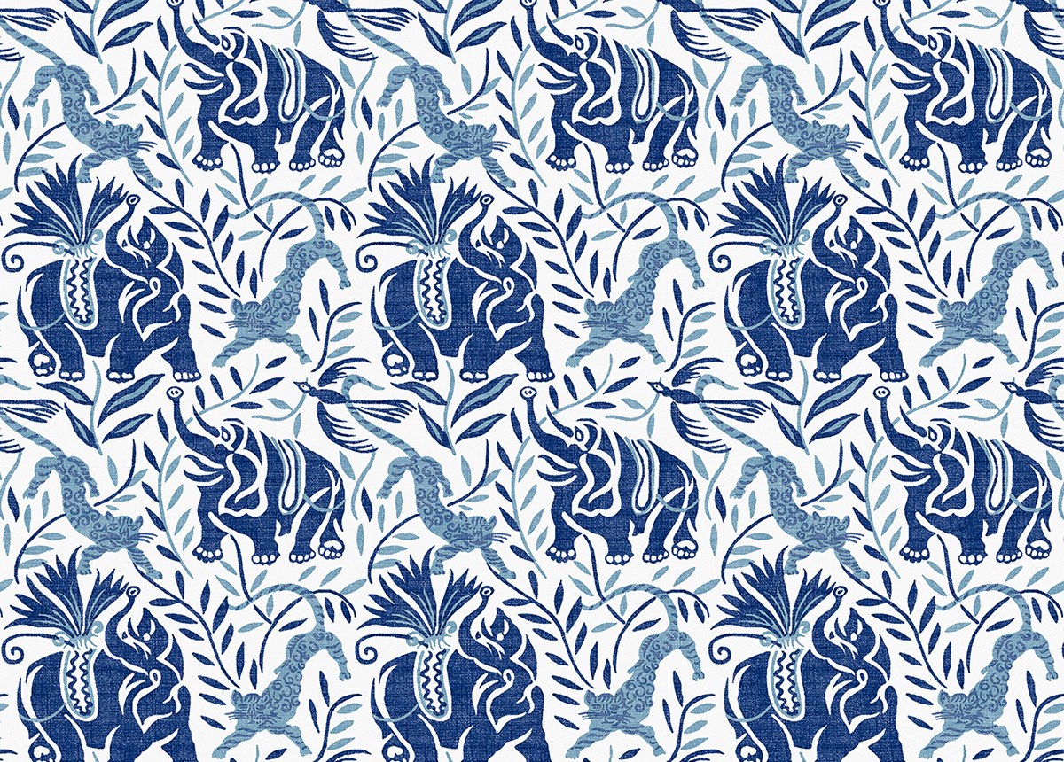 La Jungle Azzurro Fabric by Christopher Farr Cloth