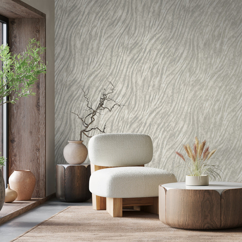 M1860 Ember Abstract Fur Grey Metallic Wallpaper by Crown