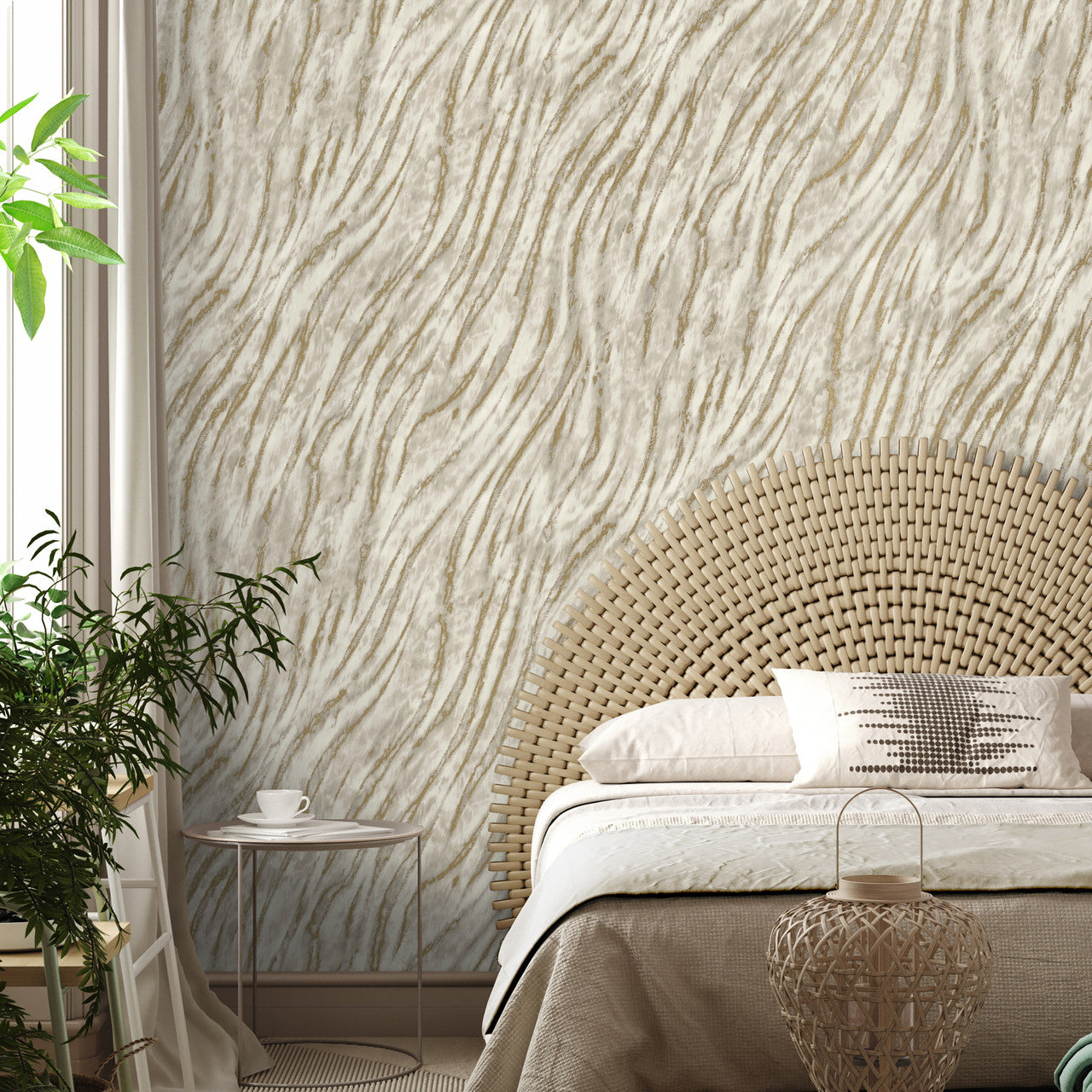 M1861 Ember Abstract Fur Natural Metallic Wallpaper By Crown
