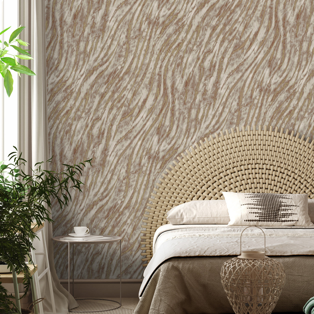 M1862 Ember Abstract Fur Russet Metallic Wallpaper by Crown