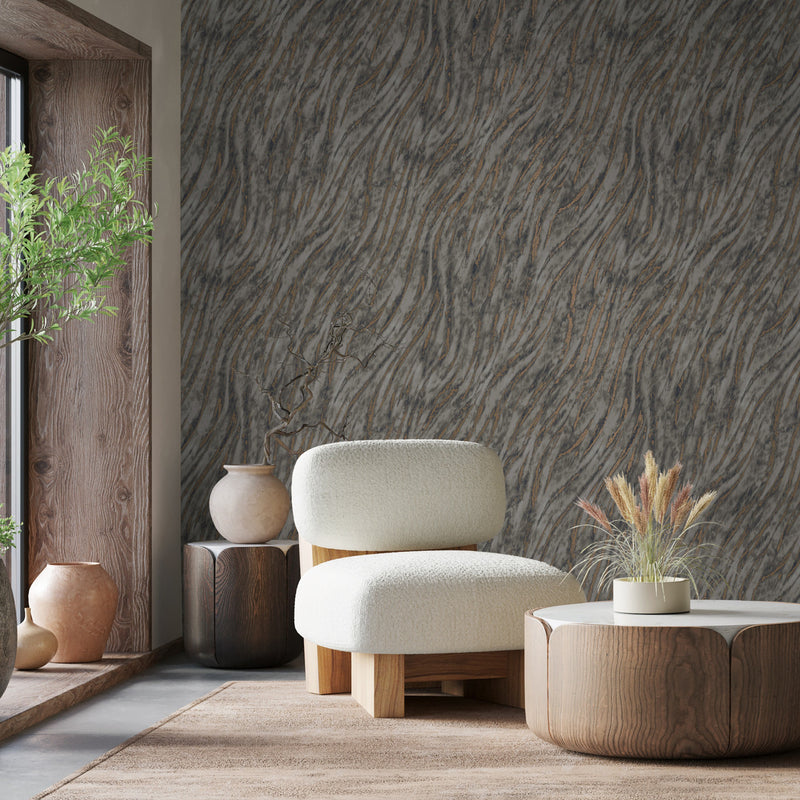 M1863 Ember Abstract Fur Smoke Metallic Wallpaper By Crown