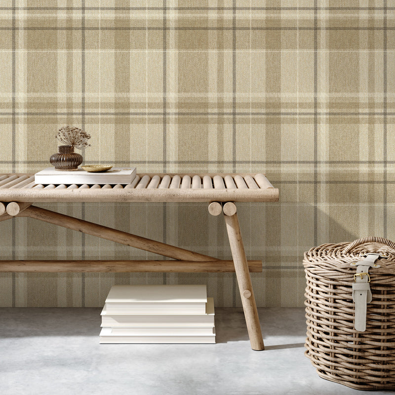 M1868 Harris Check Natural Wallpaper by Crown