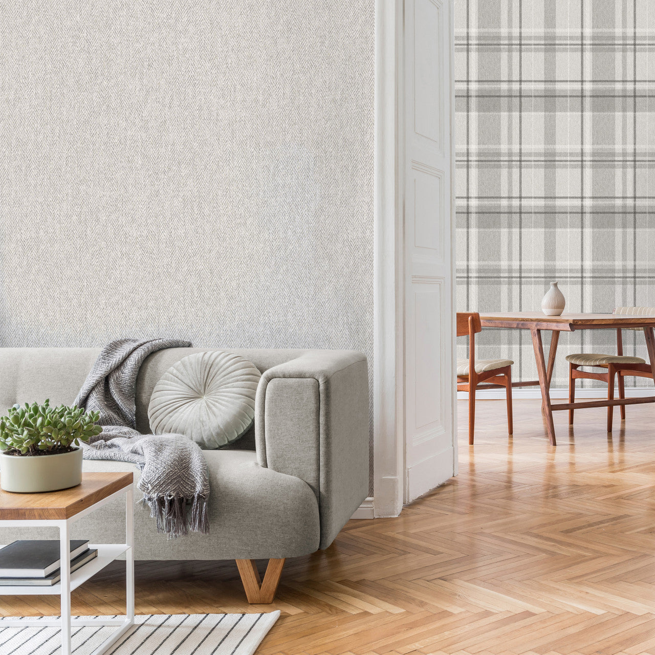 M1873 Harris Texture Soft Grey Wallpaper by Crown