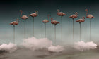 M3911-2 Flamingos Gray Dankie Mural by Tres Tintas