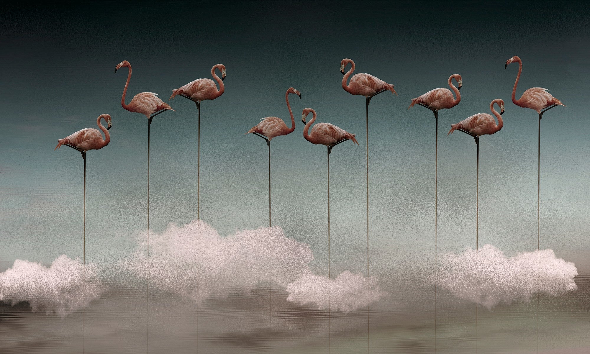 M3911-2 Flamingos Gray Dankie Mural by Tres Tintas