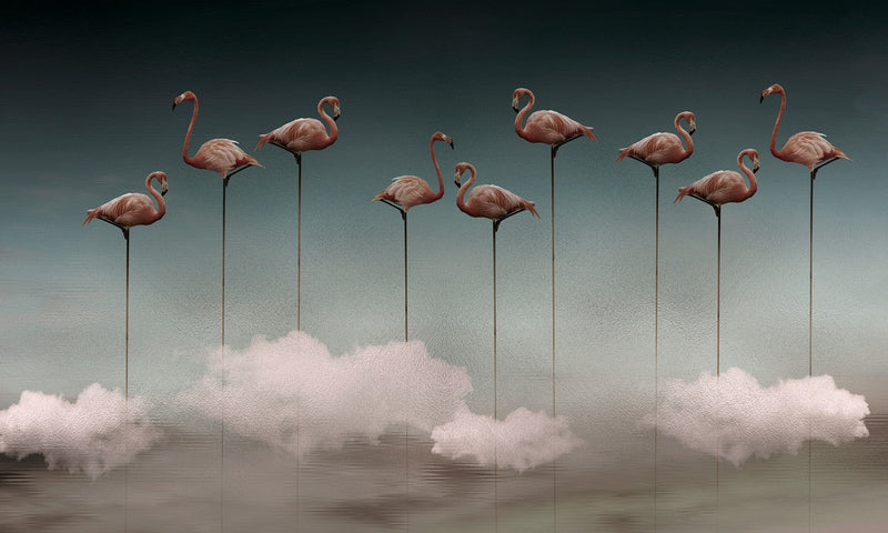 M3911-2 Flamingos Gray Dankie Mural by Tres Tintas