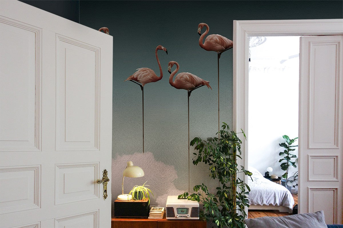 M3911-2 Flamingos Gray Dankie Mural by Tres Tintas
