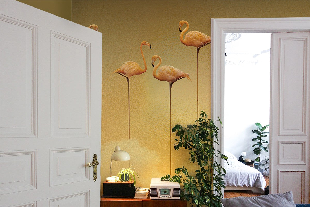 M3911-3 Flamingos Ochre Dankie Mural by Tres Tintas