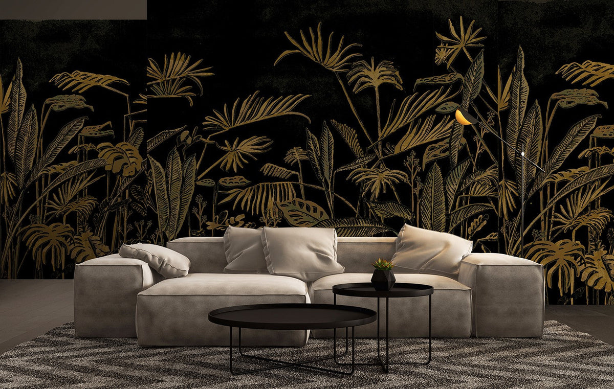 M4301-1 Frondes Negro Tafetán Mural by Tres Tintas