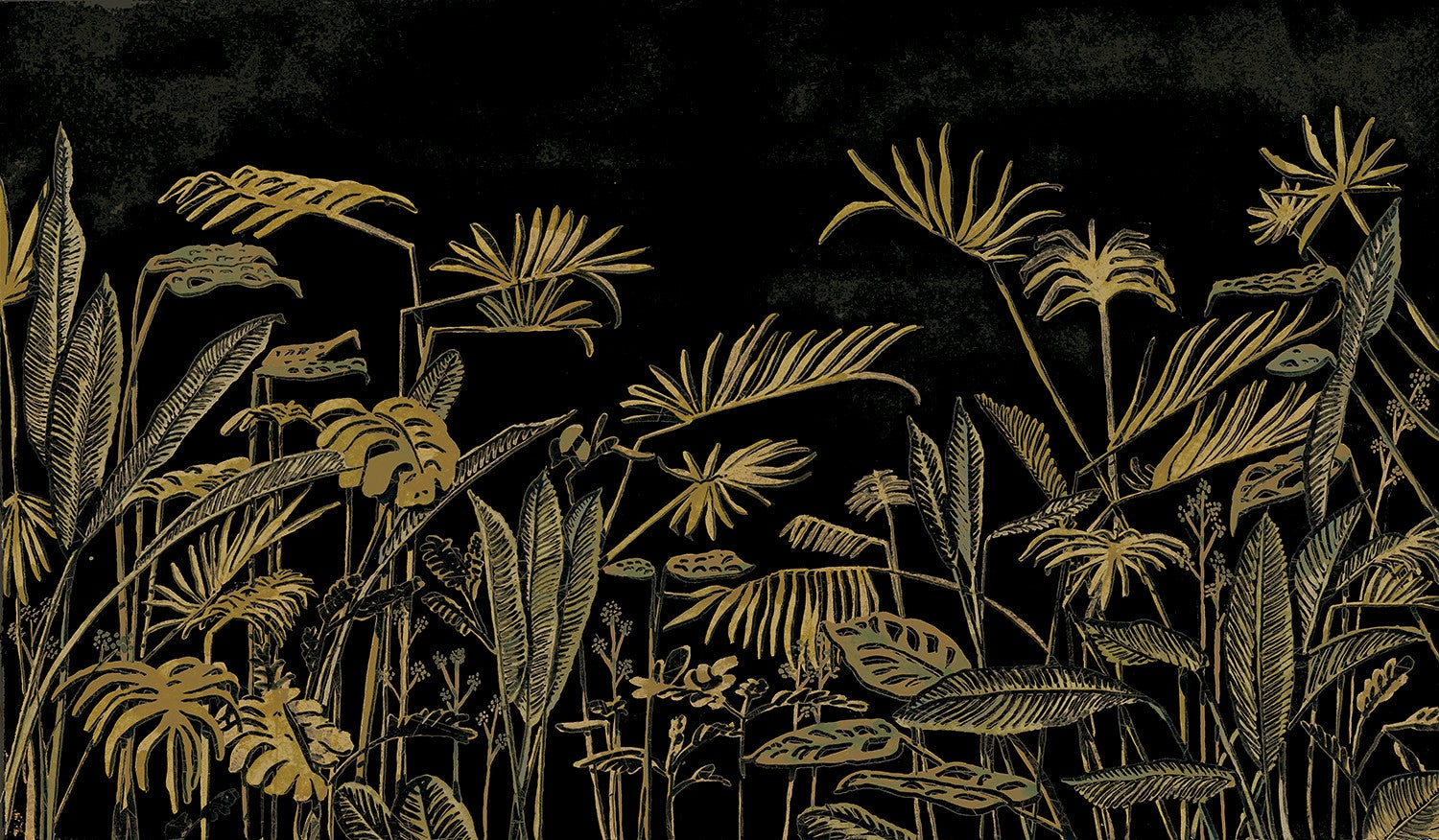 M4301-1 Frondes Negro Tafetán Mural by Tres tintas